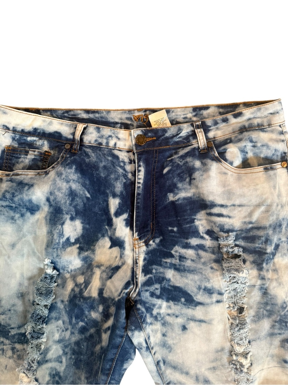 Women’s VIP Jeans Tie-Dye Distressed stretchy Skinny Jeans Blue & White Size 22W - Picture 4 of 11